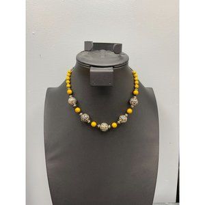 Silver Tone Rose Bead Fluorescent Orange Beaded Necklace Lenght 17 Inches